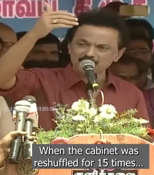 M. K. Stalin hitting out against a then-AIADMK minister V. Senthil Balaji