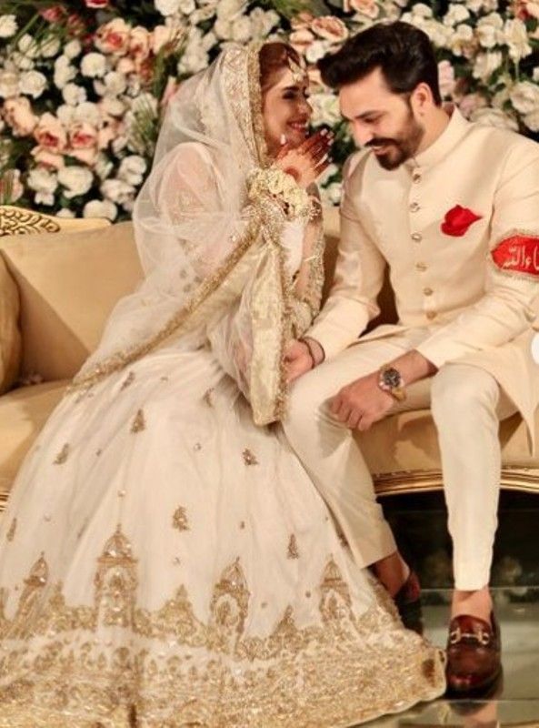 Madiha Khan with her husband, MJ Ahsan, on their wedding day