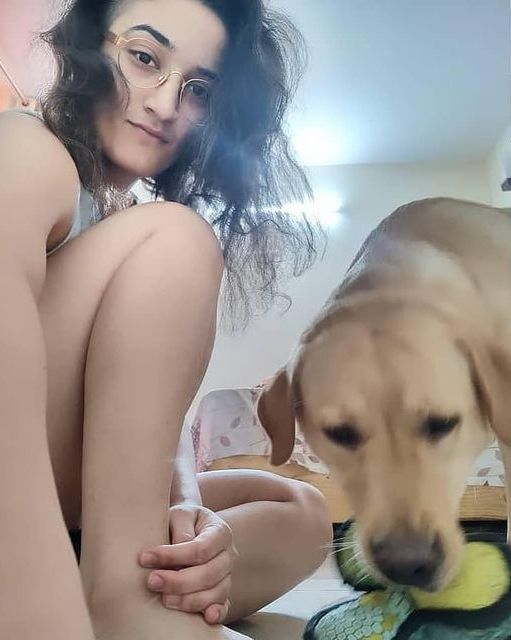 Piyu Sharma with her dog