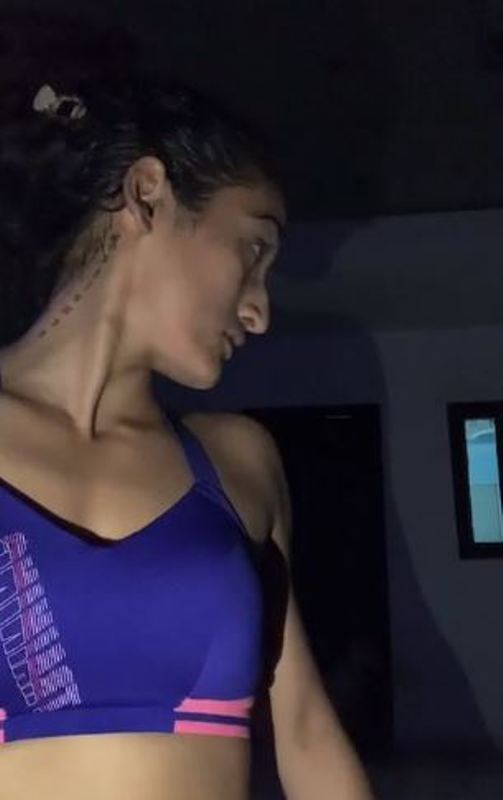 Piyu Sharma's tattoo on the right side of her neck