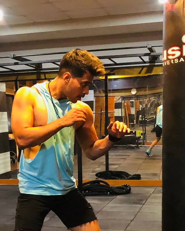 Rajveer Dey while boxing at the gym