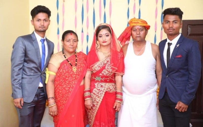 Rohit Paudel, his father, Kumar Paudel, his sister, Ranu Paudel, his mother, Paljesh Paudel, and his brother, Raju Paudel (right to left)