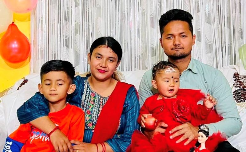 Rohit Paudel's Raju Paudel with his wife, Parul Dhakal, Rohit's nephew, Rivaan, and Rohit's niece