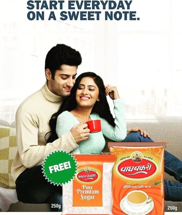 Sanya Thakur in a print advertisement for the brand 'Wagh Bakri Tea'