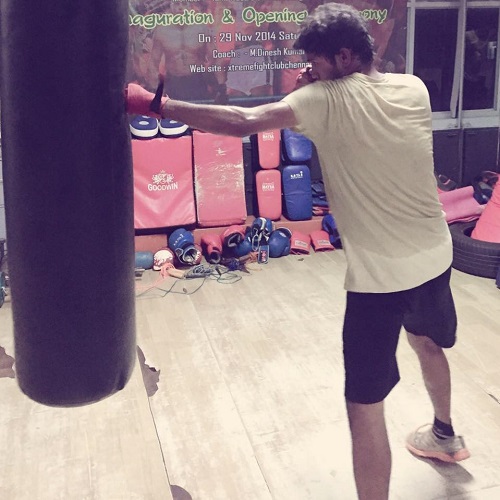 Saran Raj practising boxing