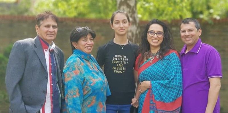 Sharda Rajan Iyengar's daughter, Sudha (second from left) with her family