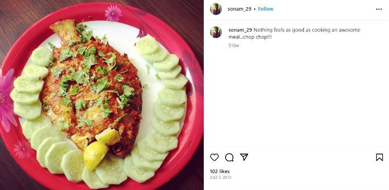 Sonam Bhattacharya's Instagram post about her non-vegetarian meal