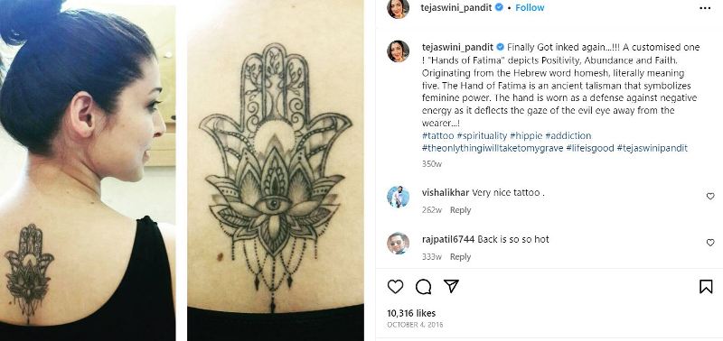 Tejaswini Pandit's Instagram post about getting 'Hand of Fatima' inked on her back