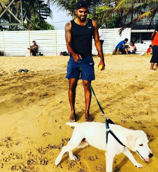 Wanindu Hasaranga with his dog