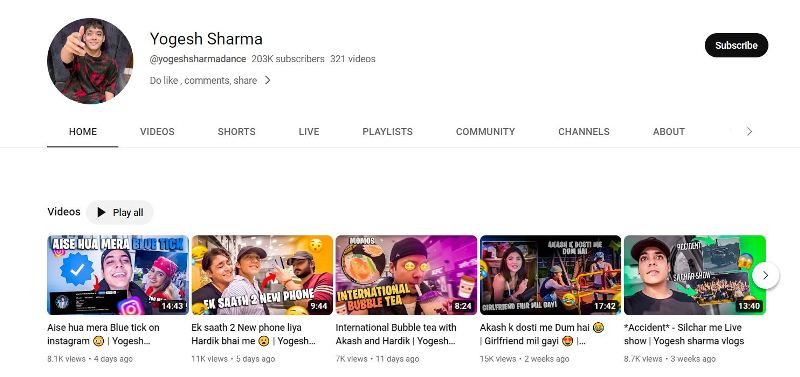 Yogesh Sharma's YouTube channel