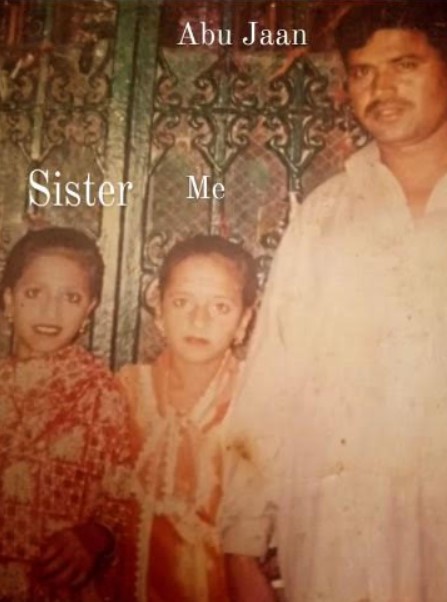 A childhood photo of Seema Haider (center) with her father and sister