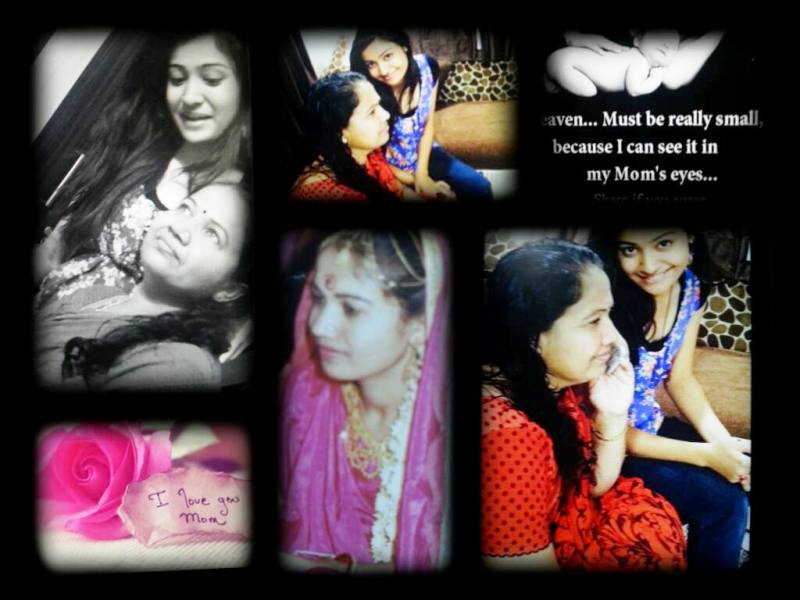 A collage of pictures of Shraddha Dangar and her mother