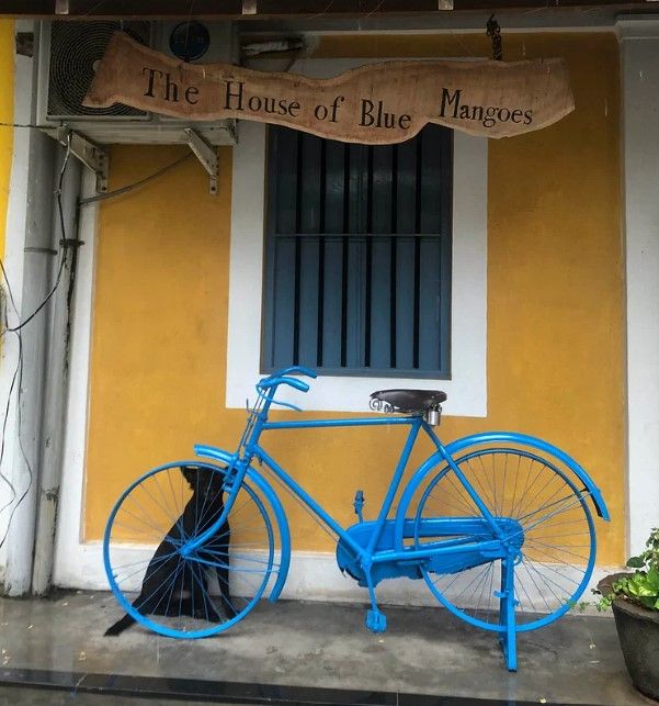 A homestay names after David's first novel, 'The House of Blue Mangoes', in Pondicherry, India