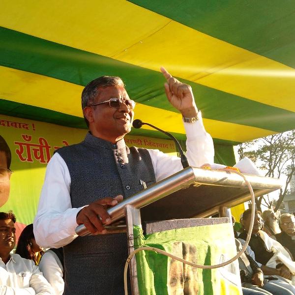 A photo of Babulal Marandi taken while he was addressing an election rally in 2019