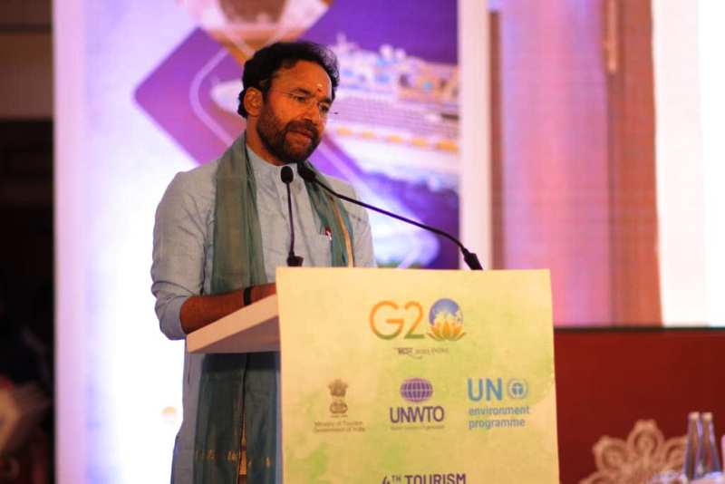 A photo of G. Kishan Reddy taken while he was giving a speech at the G20 Summit