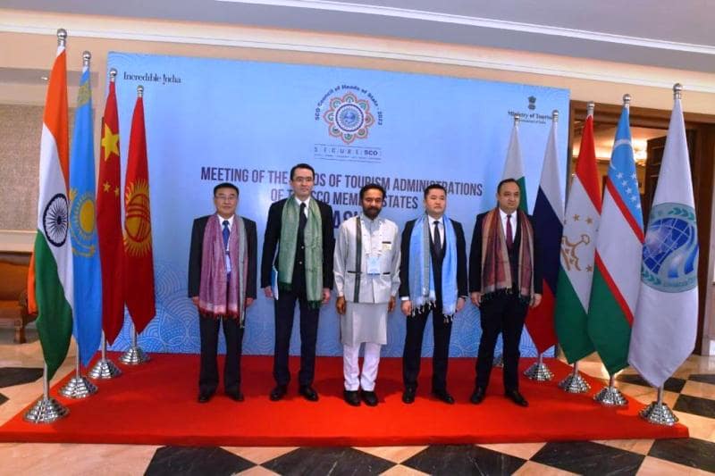 A photo of G. Kishan Reddy taken with dignitaries from different nations at the SCO Summit