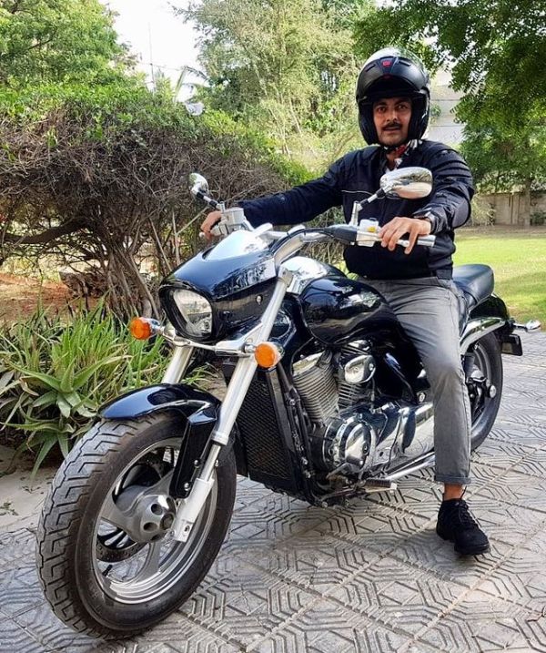 Alyy Khan while riding Suzuki M800