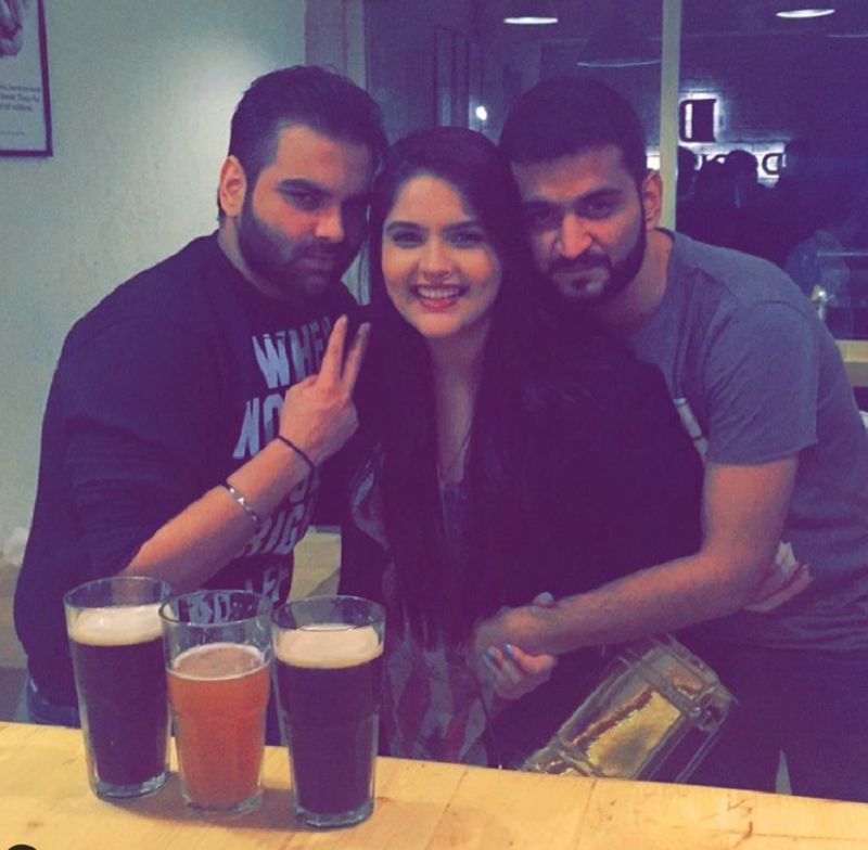 Anjali Anand with her friends drinking beer