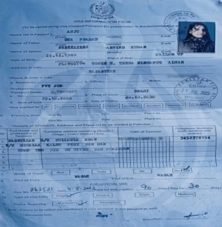 Anju's (Pakistan) Indian Visa application