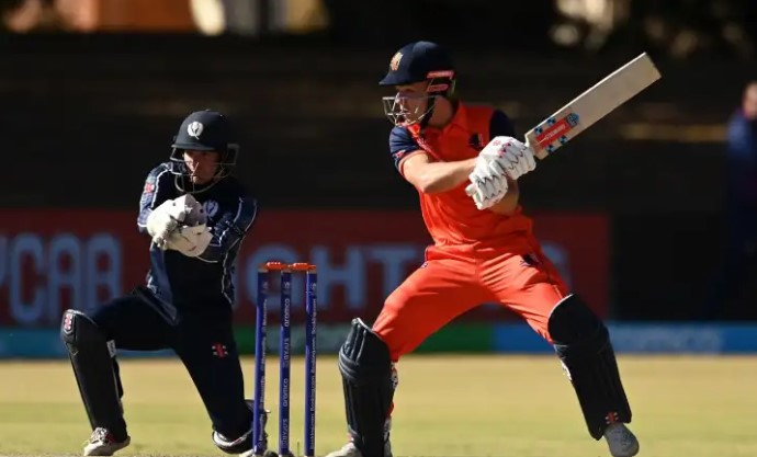 Bas De Leede during the Netherlands cricket team for the 2018 Cricket World Cup Qualifier