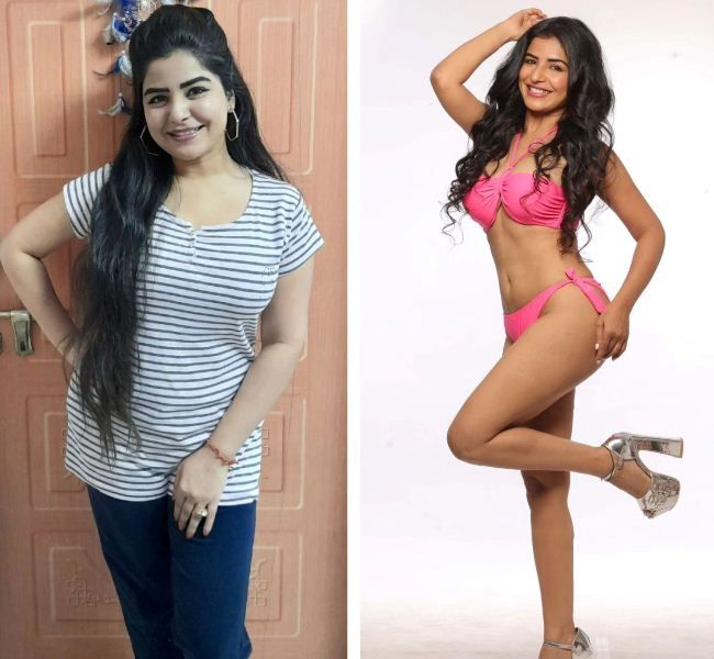 Before and after picture of Shikha Malhotra's physical transformation