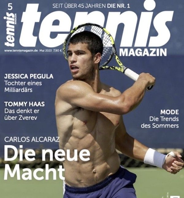Carlos Alcaraz on the cover of a tennis magazine