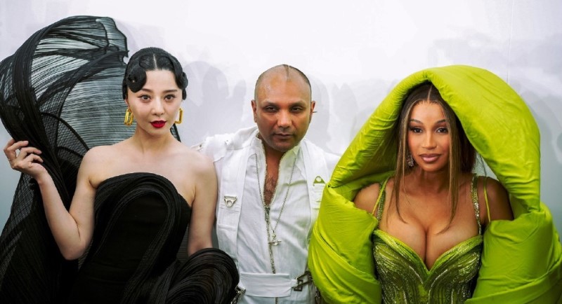 Chinese actor Fan Bingbing, Gaurav Gupta, and American rapper Cardi B at the Paris Haute Couture Week in Palais de Tokyo, Paris, France (2023)