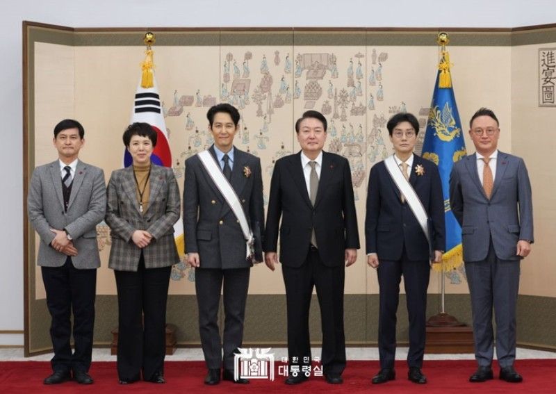Hwang Dong-hyuk after being honoured with Geumgwan Order of Cultural Merit