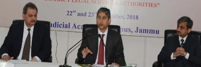 Justice Dhiraj Singh Thakur addressing the law students at Judicial Academy Campus, Jammu