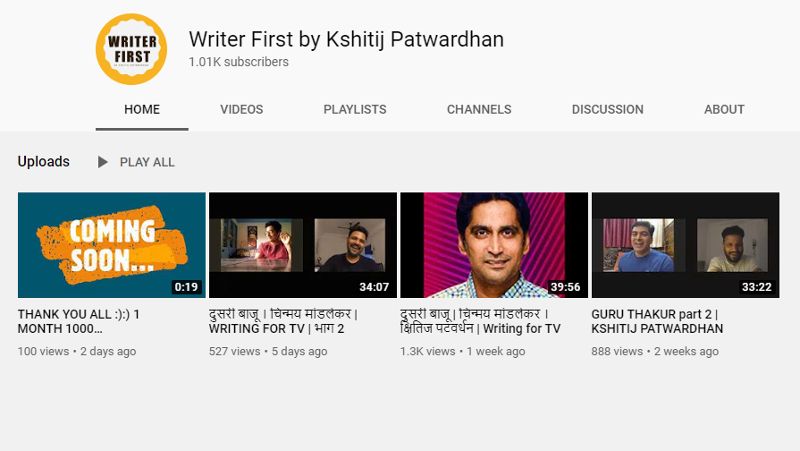 Kshitij Patwardhan's youtube channel, 'Writer First'