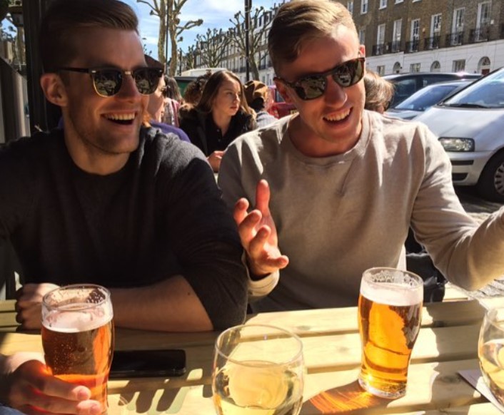 Logan van Beek (right) while enjoying alcohol