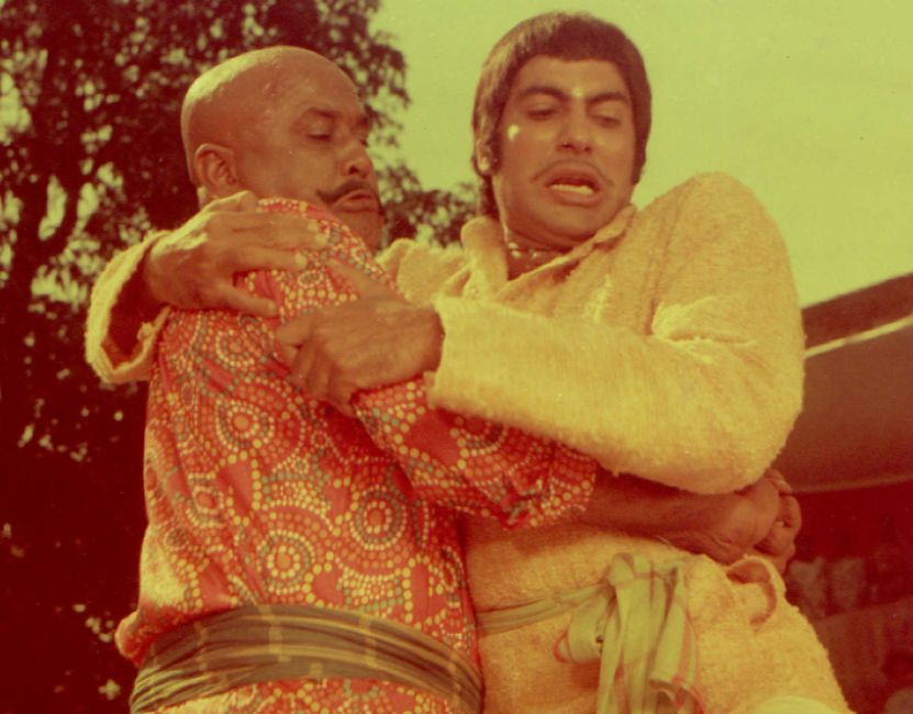 M. B. Shetty in a fight scene in the film Ganga Ki Saugand (1978)