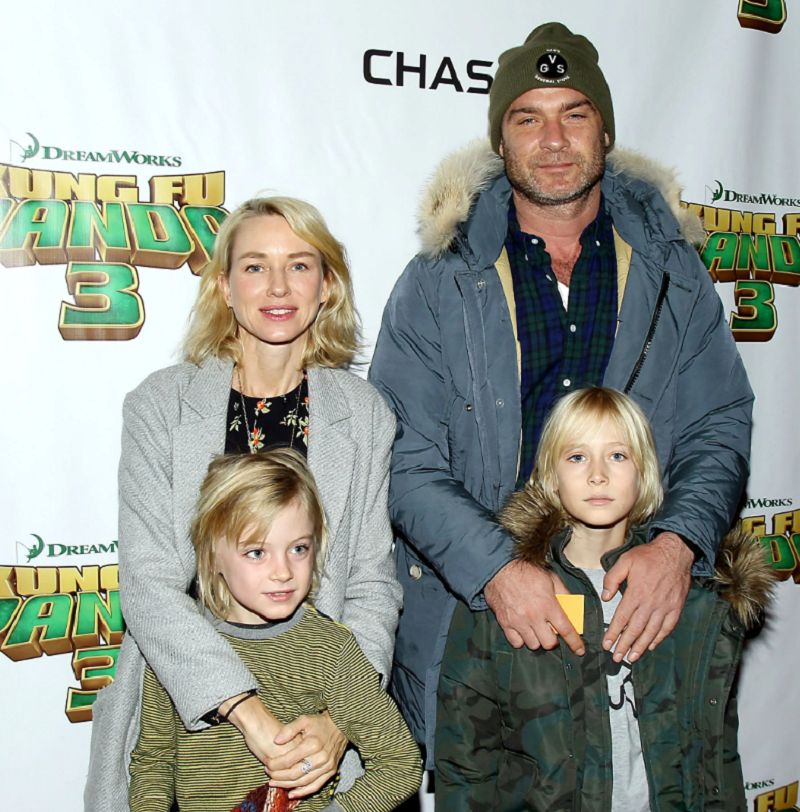 Naomi Watts with Liev Schreiber and their sons