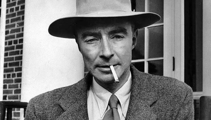 Oppenheimer with a cigarette in his mouth