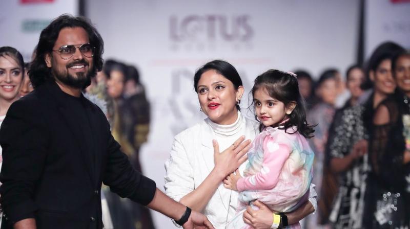 Rahul Mishra with his wife and daughter