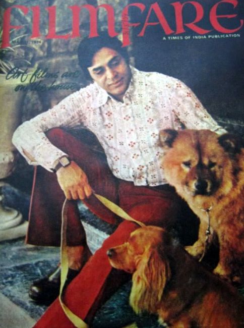 Rajendra Kumar on the cover of a Times of India publication with his pets