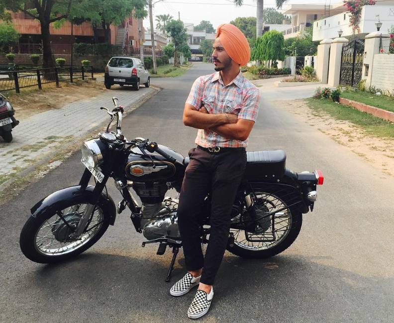 Ramandeep Singh with his Bullet motorcycle