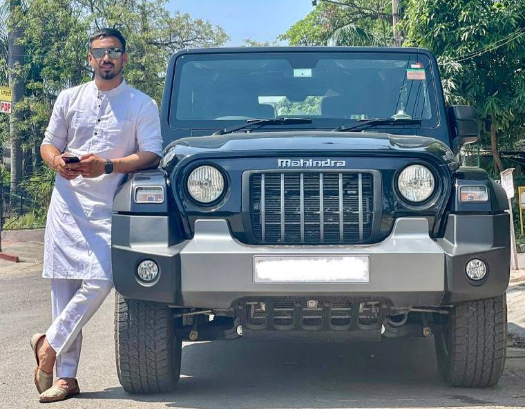 Ramandeep Singh with his Mahindra Thar SUV