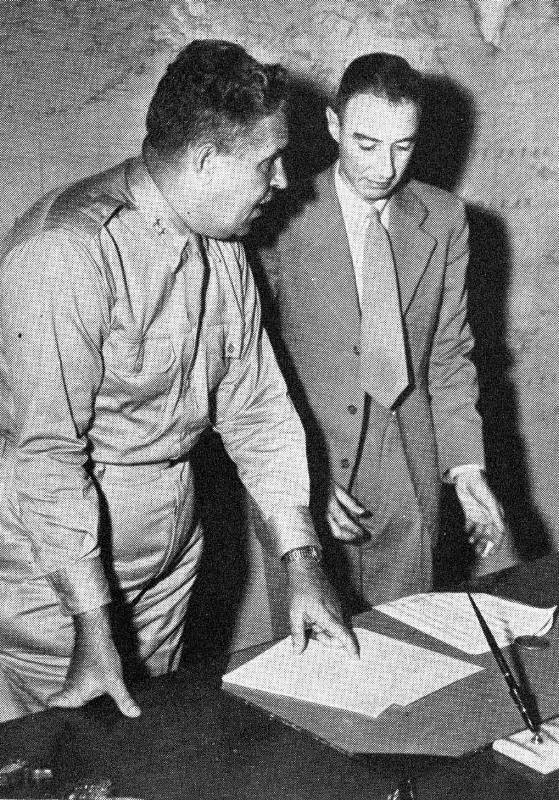 Robbert Oppenheimer with Lt Gen Lesley R. Groves