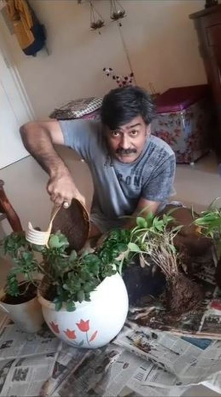 Rohit Tiwari while adding soil to the plants