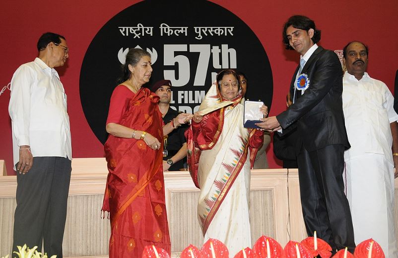 Sanjay Puran Singh Chauhan receiving the Indira Gandhi Award for the Best Debut Film of a Director for the film Lahore by the then-president Pratibha Devisingh Patil at the 57th National Film Awards function in New Delhi on 22 October 2010