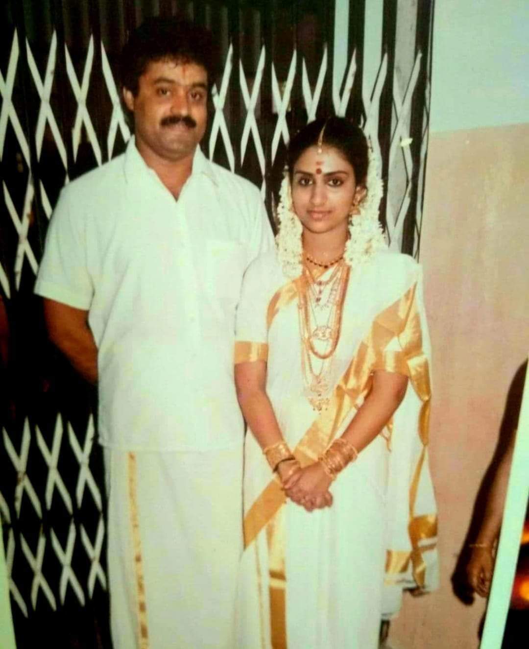 Suresh Gopi with his wife, Radhika Nair, during their marriage