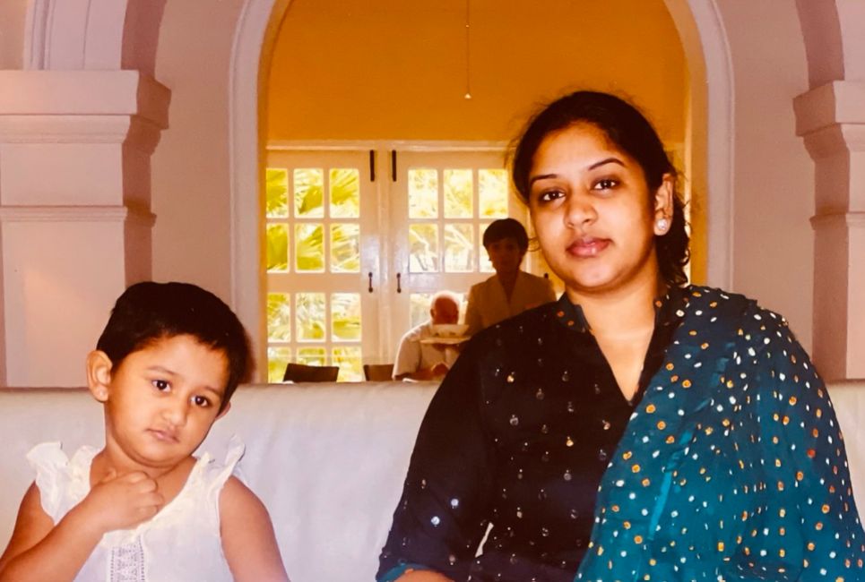 A childhood image of Meera Vijay Antony with her mother