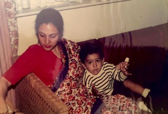 A childhood photo of Ali Sethi with his mother, Jugnu Mohsin