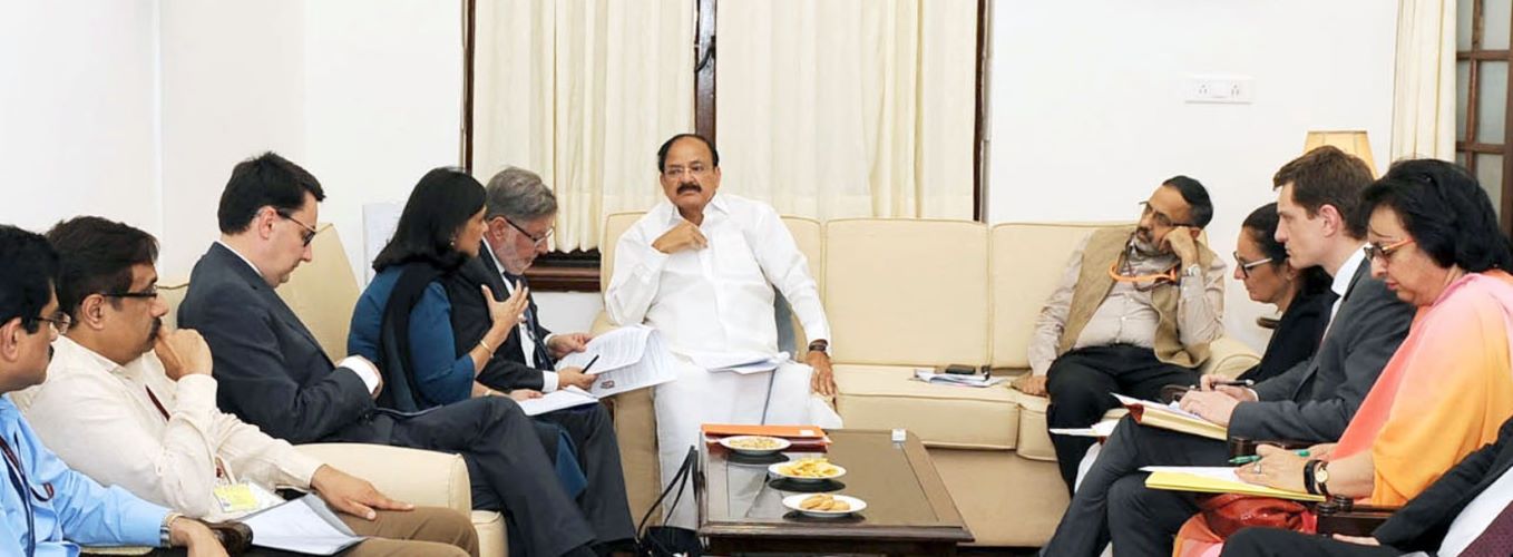 A photo of Rajiv Gauba and Venkaiah Naidu taken during a meeting with senior government officials
