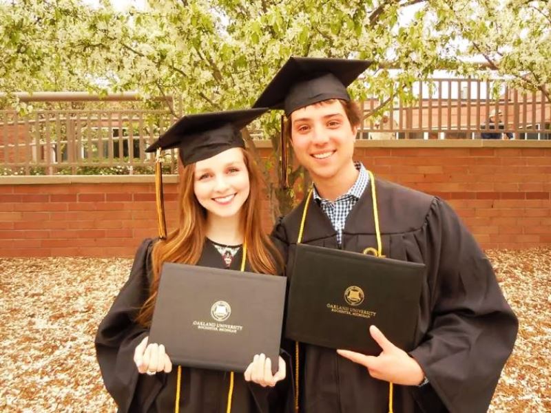 Alexandra Paul and Mitch Islam after graduating from Oakland University, April 2017