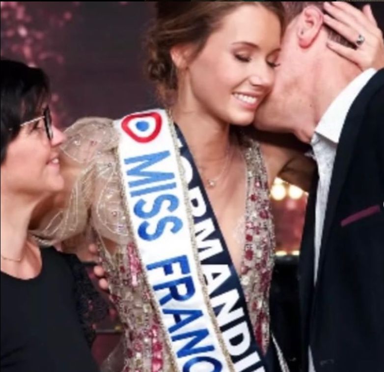 Amandine Petit with her parents after getting crowned as Miss France