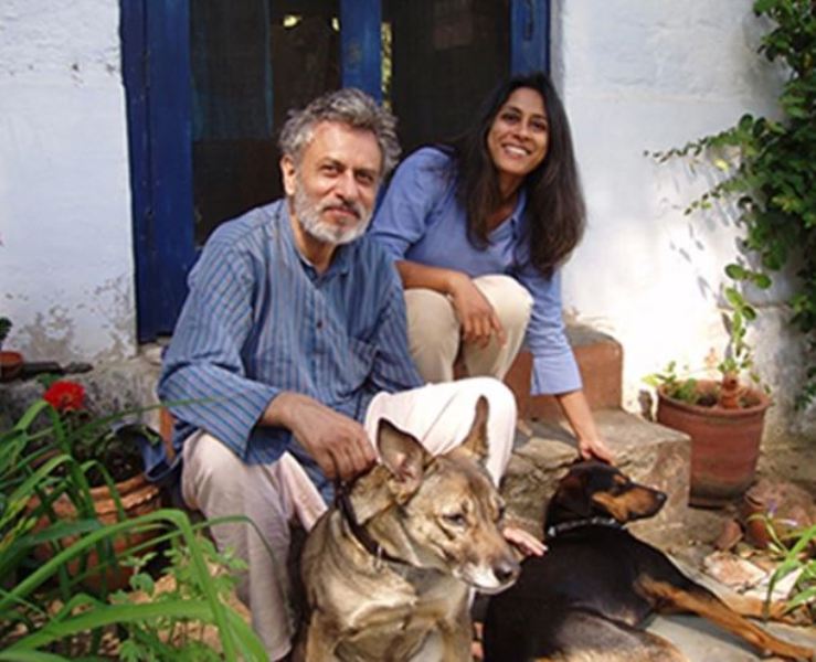 Anuradha Roy with her husband and dogs