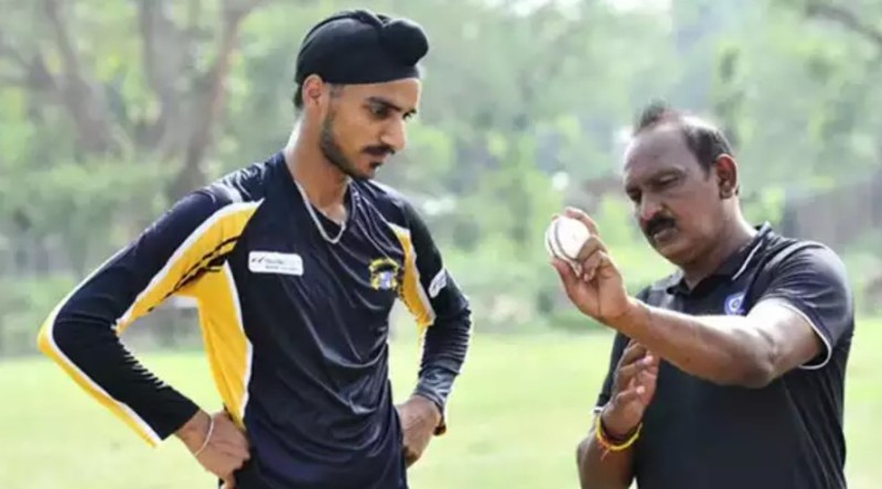 Arshdeep Singh with his coach Jaswant Rai