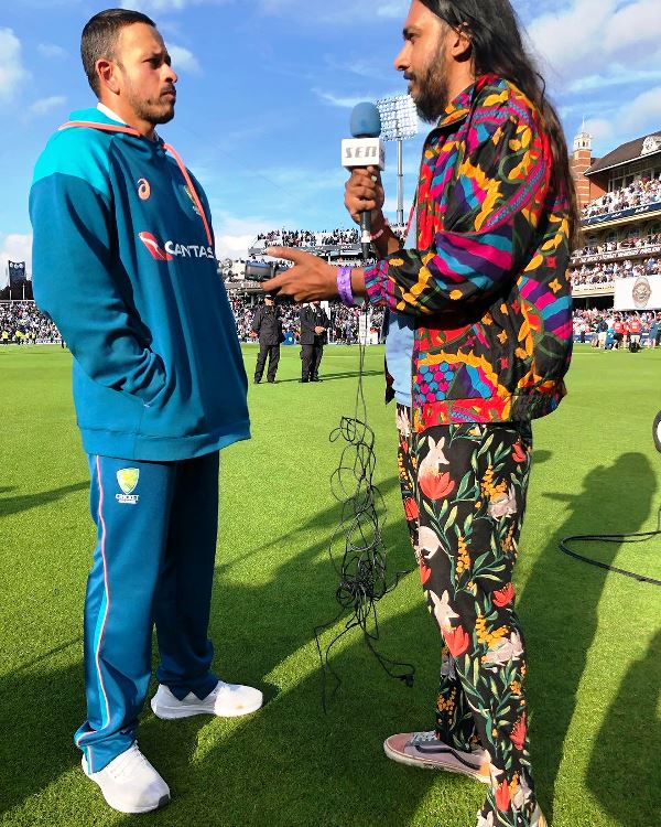 Bharat Sundaresan interviewing cricketers at The Ashes, 2023 for SEN Radio